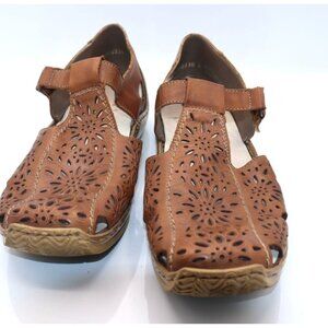 Rieker Antistress Womens Brown Leather Cutout Casual Shoes Sz 40 EU Square Toe
